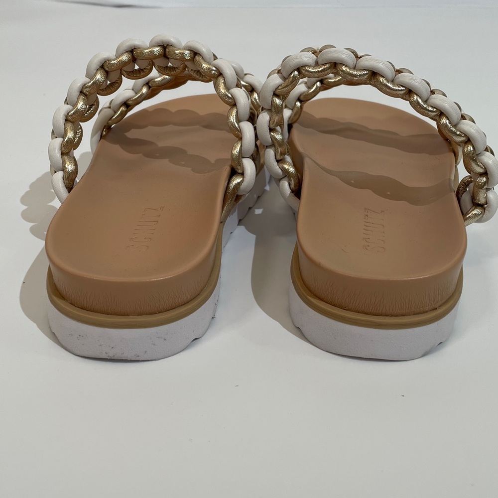 NWT Schutz Juliet Sport Slide White Gold Braided Slip On Size 9.5 - Picture 5 of 7